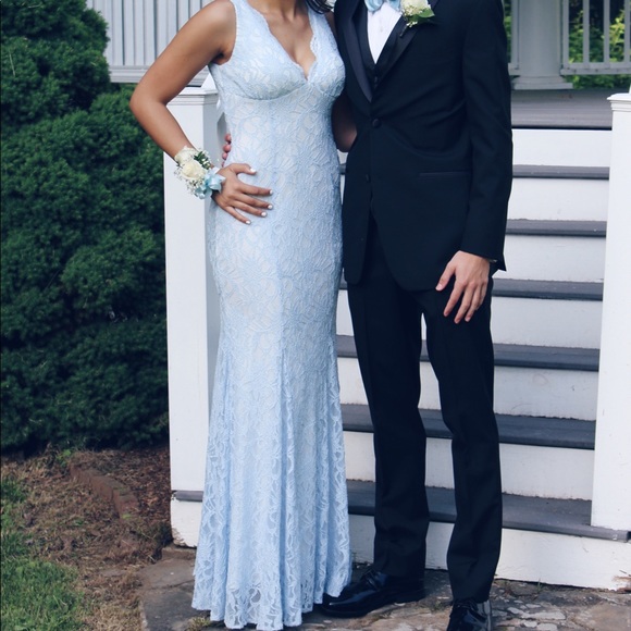 baby blue and white prom dresses